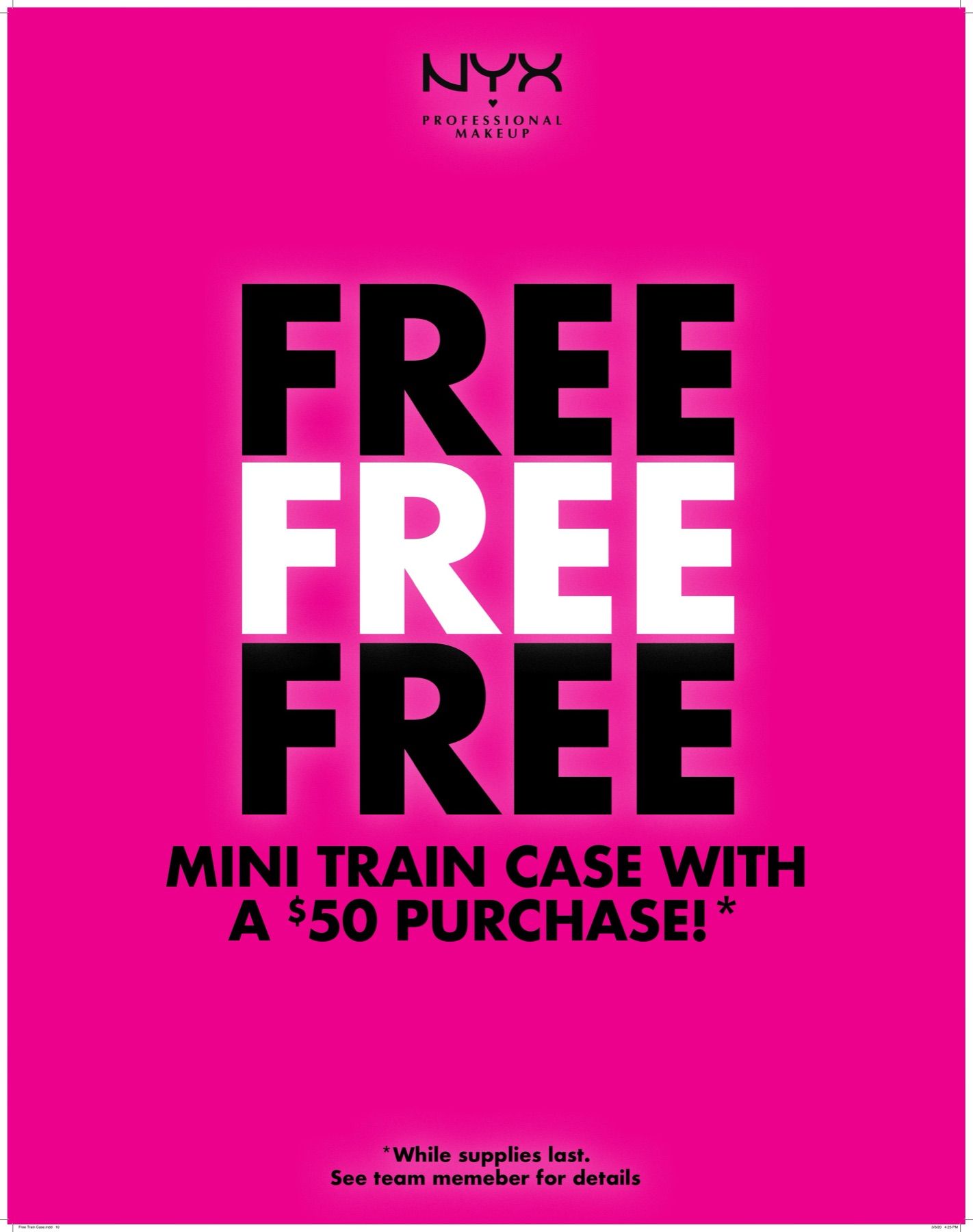 NYX free train case promotional graphic