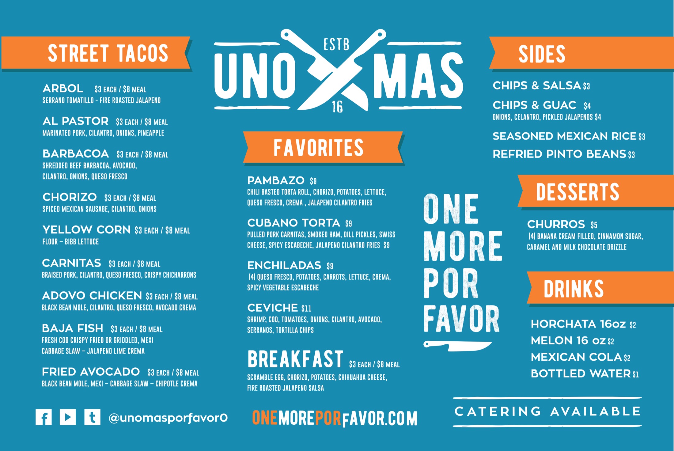 Uno Mas food truck menu design